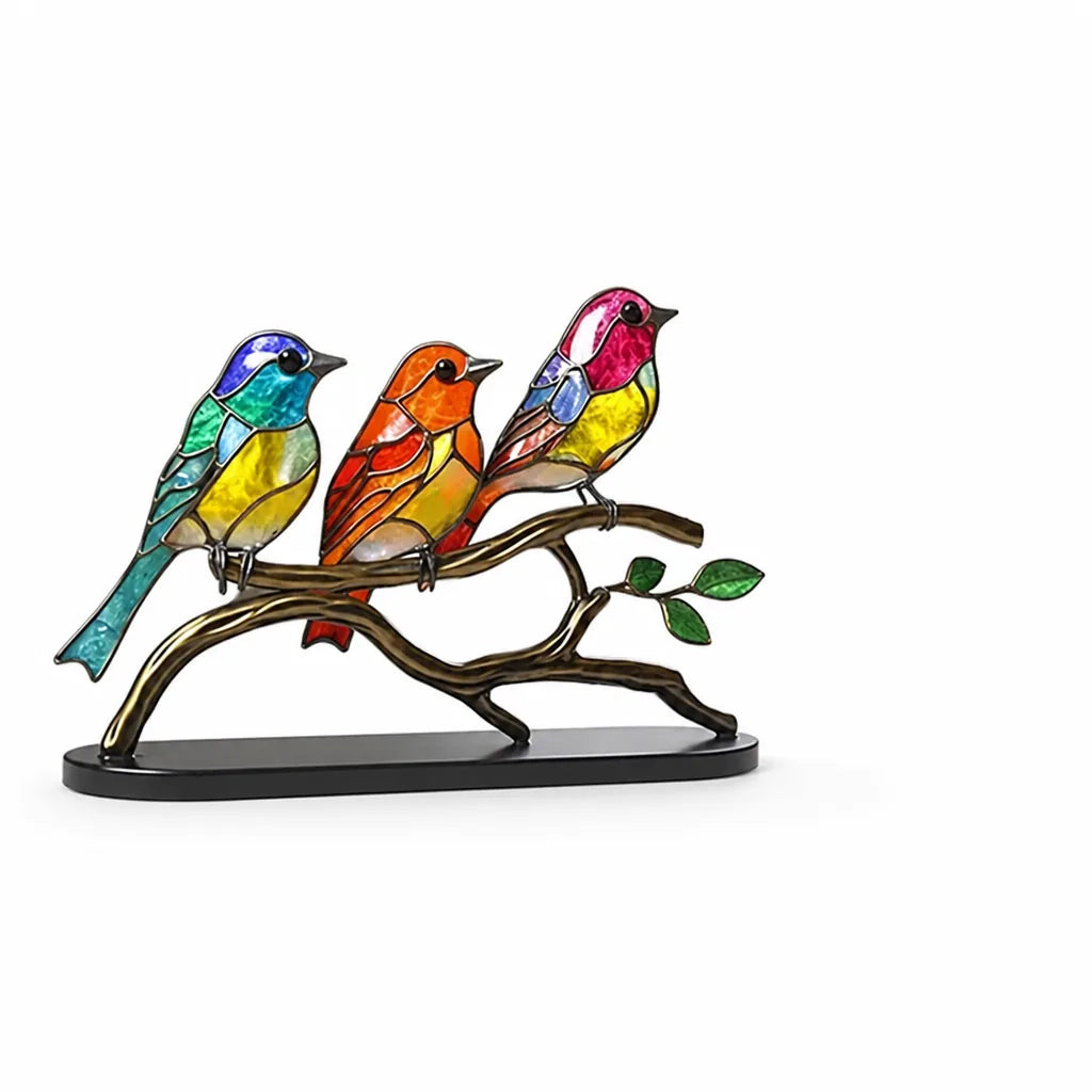 Colorful Glass Bird Figurines With Display Stand