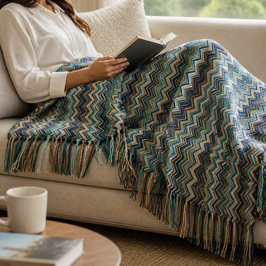 Colorful Striped Throw Blanket With Tassels (Machine Washable)