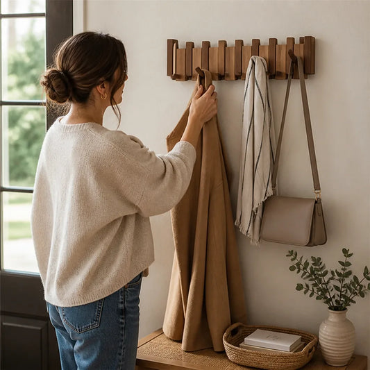 Piano-Inspired Wooden Entryway Wall Coat Rack