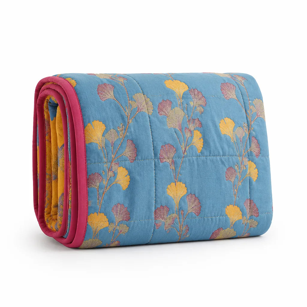 Reversible Cotton Jacquard Ginkgo Pattern Quilt