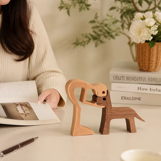 Rustic Minimalist Hand-Carved Wood Dog Figurine