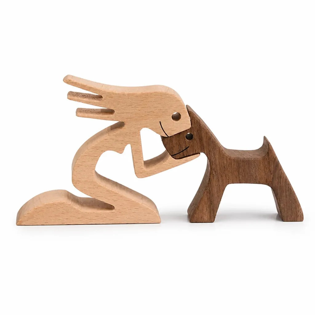 Rustic Minimalist Hand-Carved Wood Dog Figurine