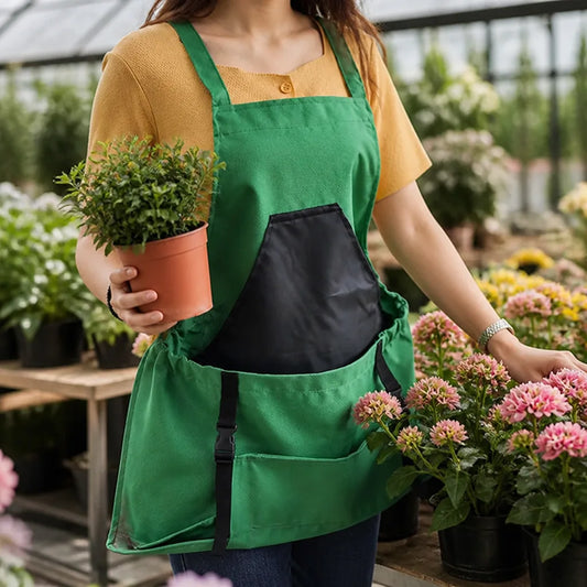 Waterproof Gardening Apron with Cross-Back Straps and Kangaroo Pocket
