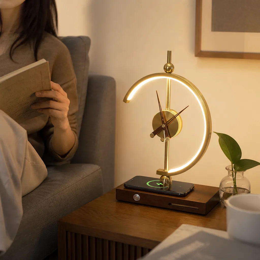 Adjustable LED Qi Wireless Charger Desk Lamp Clock