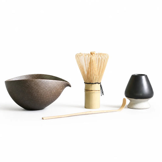 Bamboo Whisk and Ceramic Bowl Matcha Tea Set (4-Piece)