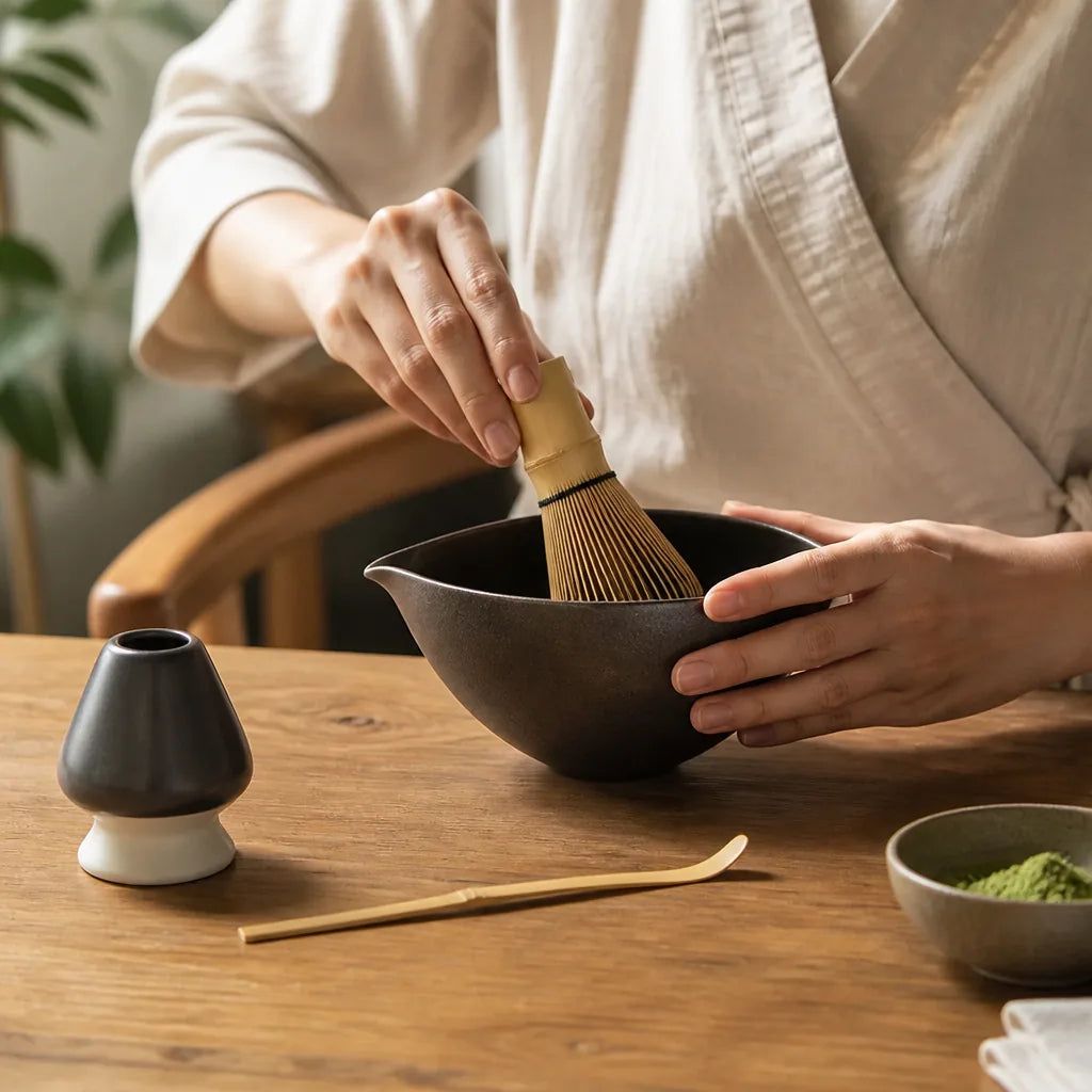 Bamboo Whisk and Ceramic Bowl Matcha Tea Set (4-Piece)