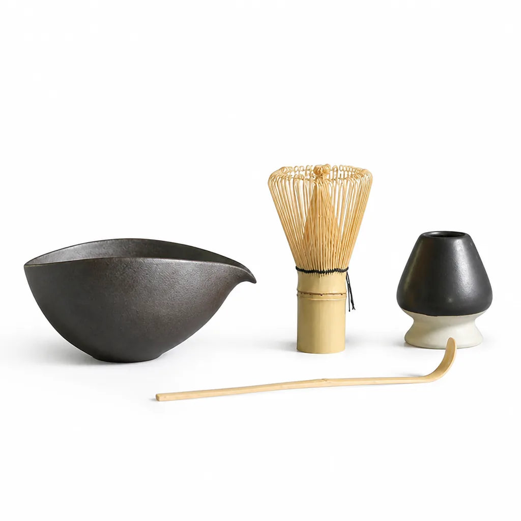 Bamboo Whisk and Ceramic Bowl Matcha Tea Set (4-Piece)
