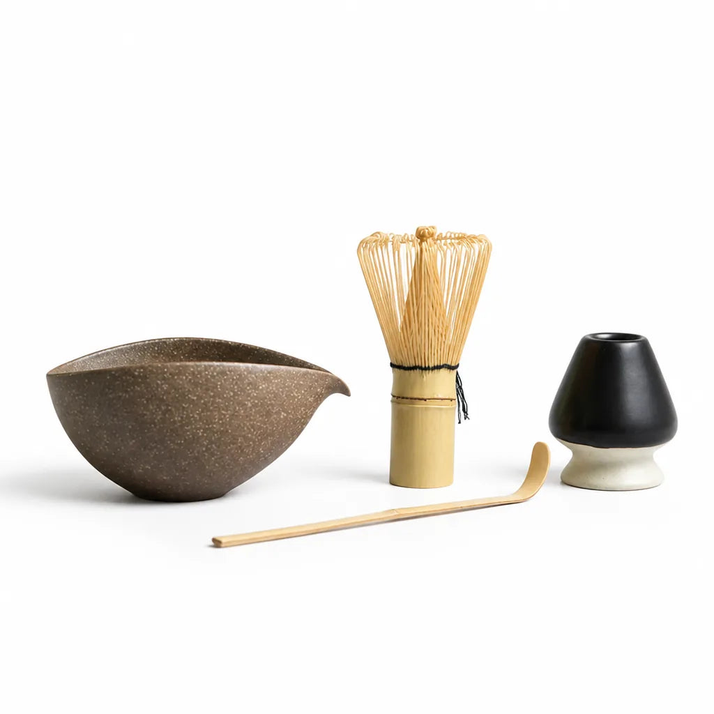 Bamboo Whisk and Ceramic Bowl Matcha Tea Set (4-Piece)