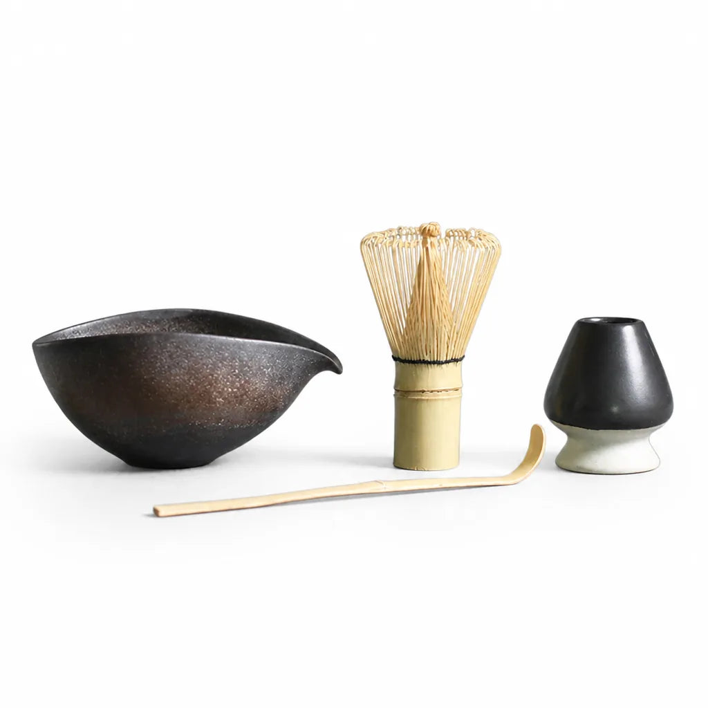 Bamboo Whisk and Ceramic Bowl Matcha Tea Set (4-Piece)