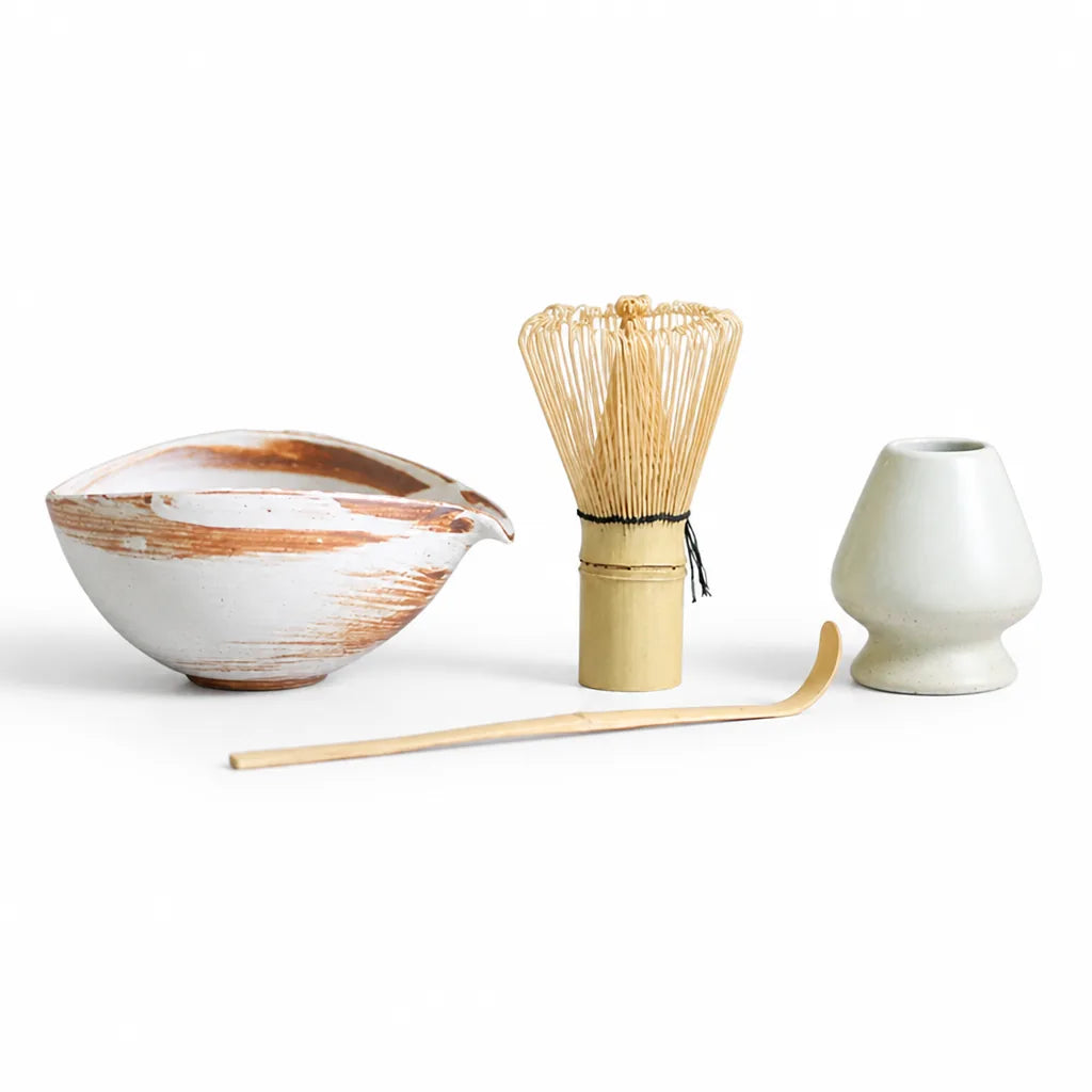 Bamboo Whisk and Ceramic Bowl Matcha Tea Set (4-Piece)