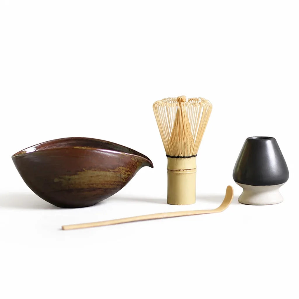 Bamboo Whisk and Ceramic Bowl Matcha Tea Set (4-Piece)