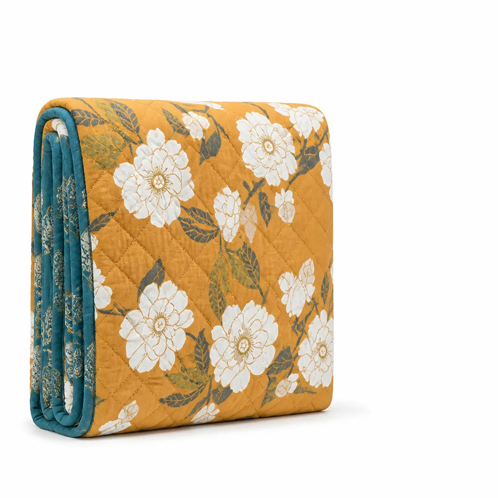 Boho Floral Reversible Cotton Quilt (Machine Washable)