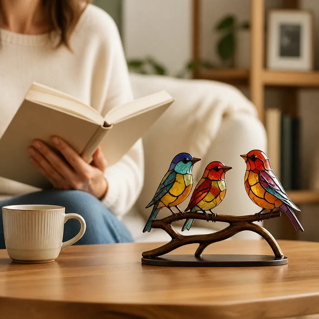 Colorful Glass Bird Figurines With Display Stand