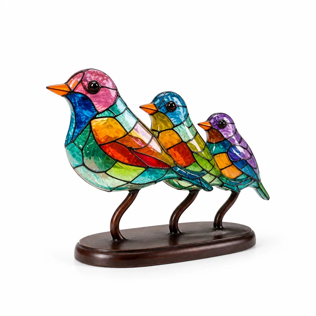 Colorful Glass Bird Figurines With Display Stand