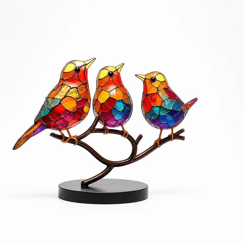 Colorful Glass Bird Figurines With Display Stand