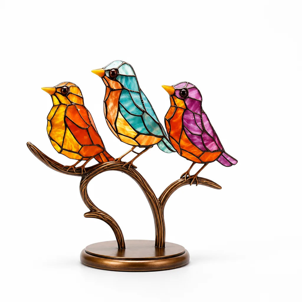 Colorful Glass Bird Figurines With Display Stand