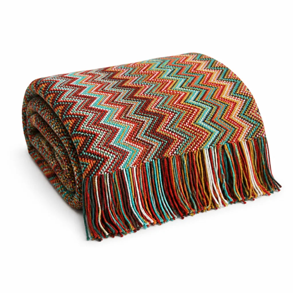 Colorful Striped Throw Blanket With Tassels (Machine Washable)