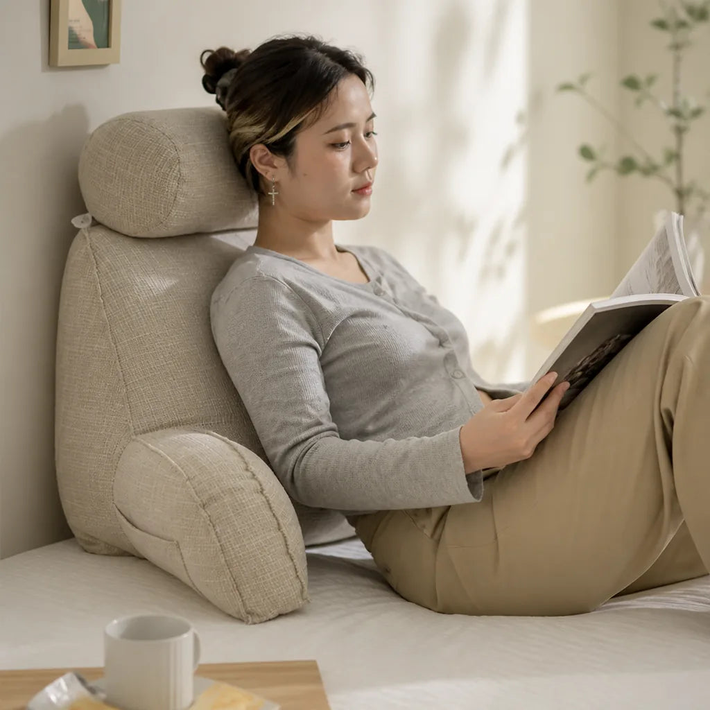 Ergonomic Cotton-Blend Back Cushion with Adjustable Headrest and Armrests