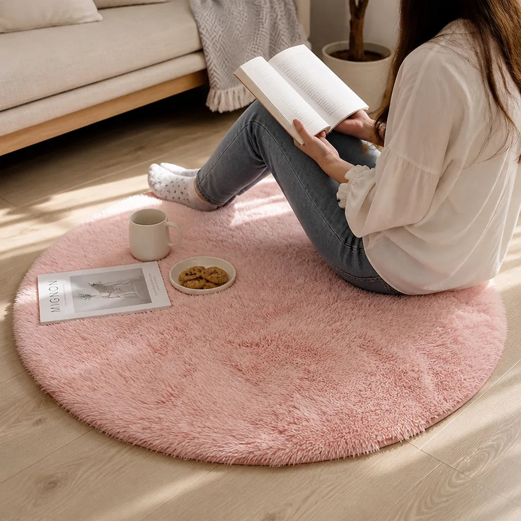 Fluffy Plush Round Rug with Non-Slip Backing