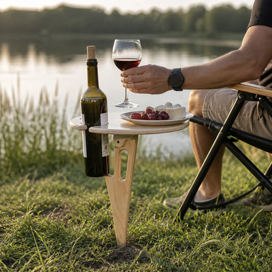Foldable Outdoor Birch Wood Wine Table with Carry Handles