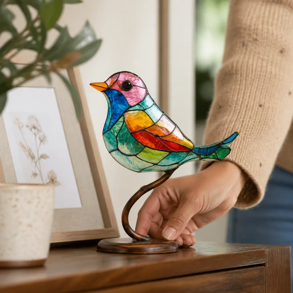 Handcrafted Colored Acrylic Tabletop Bird Figurine