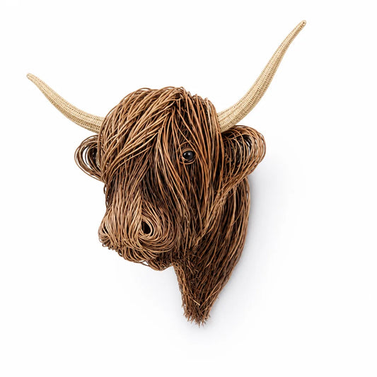Handcrafted Wicker-Style Wall-Mounted Cow Wall Sculpture (63 x 53 cm)