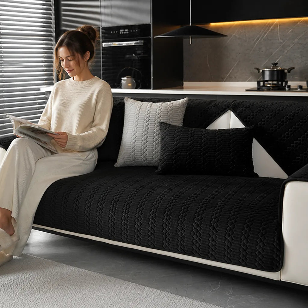 Machine Washable Velvet Living Room Sofa Slipcover
