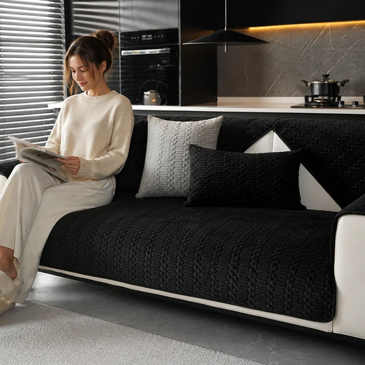 Machine Washable Velvet Living Room Sofa Slipcover