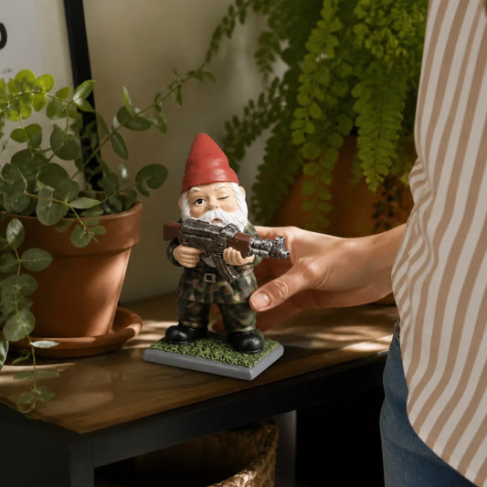 Resin Camouflage Outfit And Rifle Garden Gnome Statue