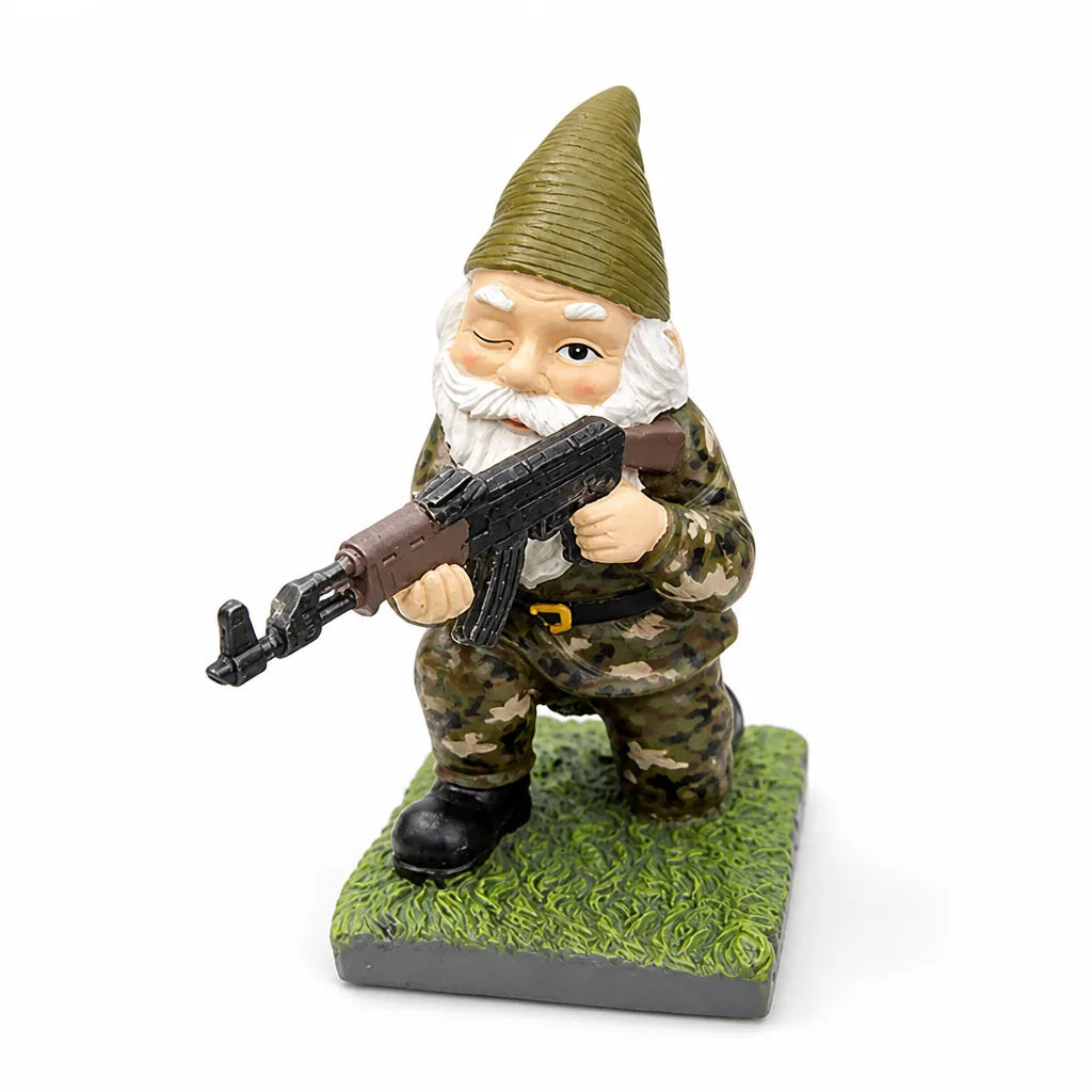 Resin Camouflage Outfit And Rifle Garden Gnome Statue