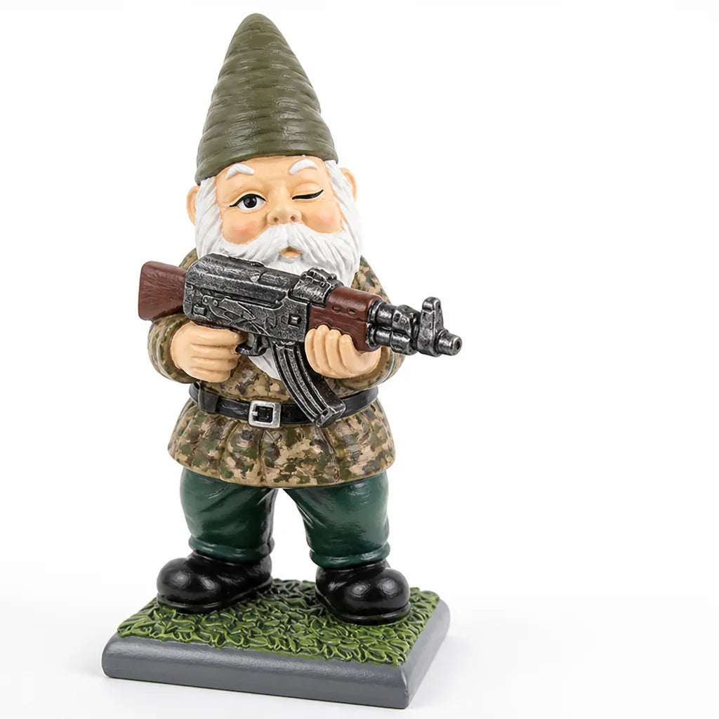 Resin Camouflage Outfit And Rifle Garden Gnome Statue