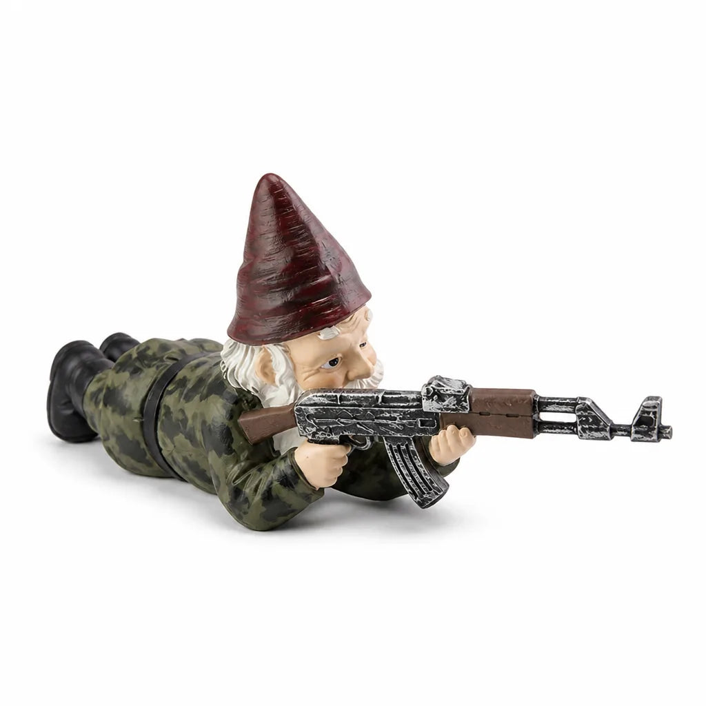 Resin Camouflage Outfit And Rifle Garden Gnome Statue