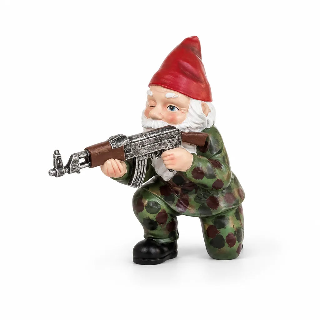 Resin Camouflage Outfit And Rifle Garden Gnome Statue