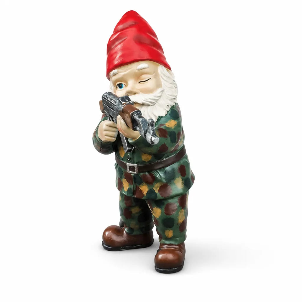 Resin Camouflage Outfit And Rifle Garden Gnome Statue