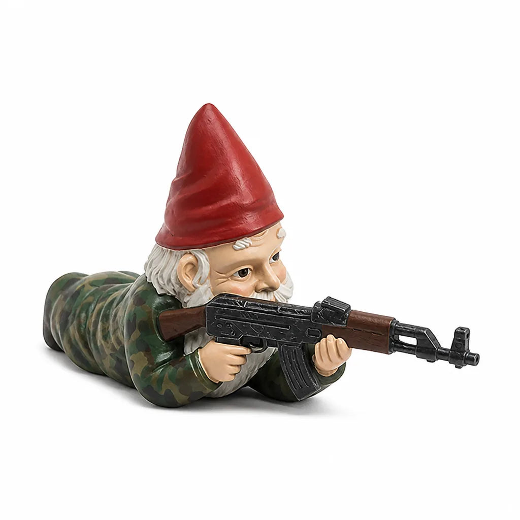 Resin Camouflage Outfit And Rifle Garden Gnome Statue