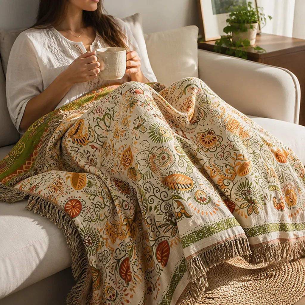 Reversible Boho Floral Cotton Gauze Blanket