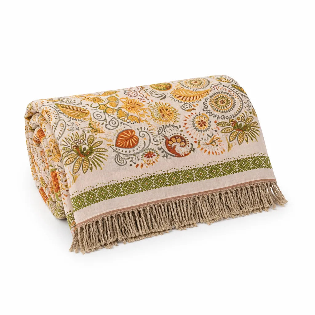 Reversible Boho Floral Cotton Gauze Blanket