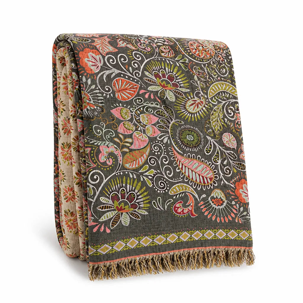 Reversible Boho Floral Cotton Gauze Blanket