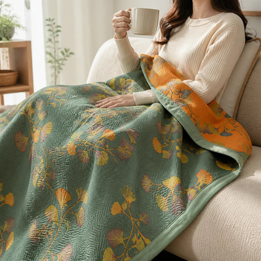 Reversible Cotton Jacquard Ginkgo Pattern Quilt