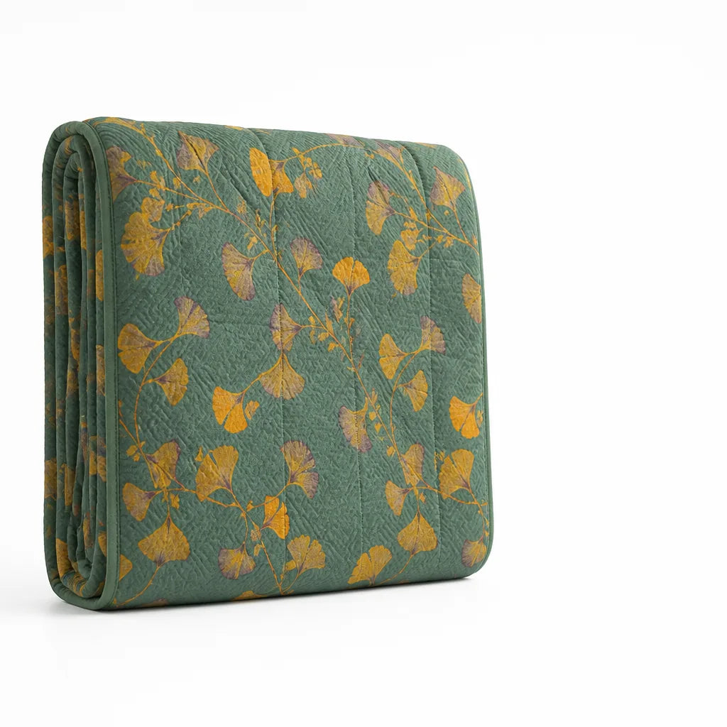 Reversible Cotton Jacquard Ginkgo Pattern Quilt