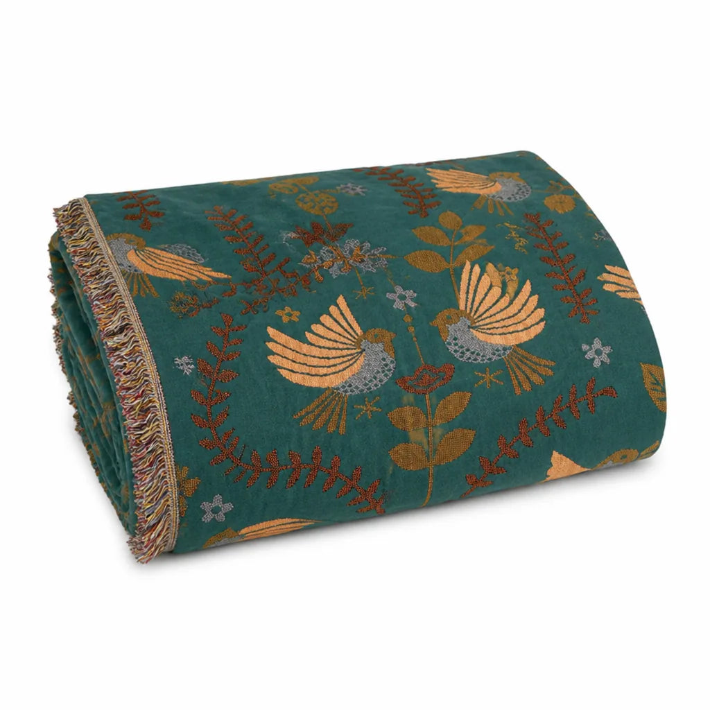 Reversible Cotton Scandinavian Bird Pattern Throw Blanket