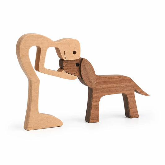 Rustic Minimalist Hand-Carved Wood Dog Figurine