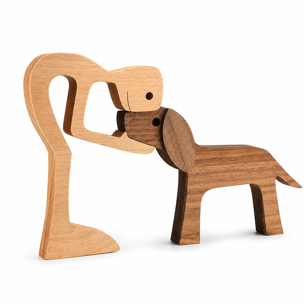 Rustic Minimalist Hand-Carved Wood Dog Figurine