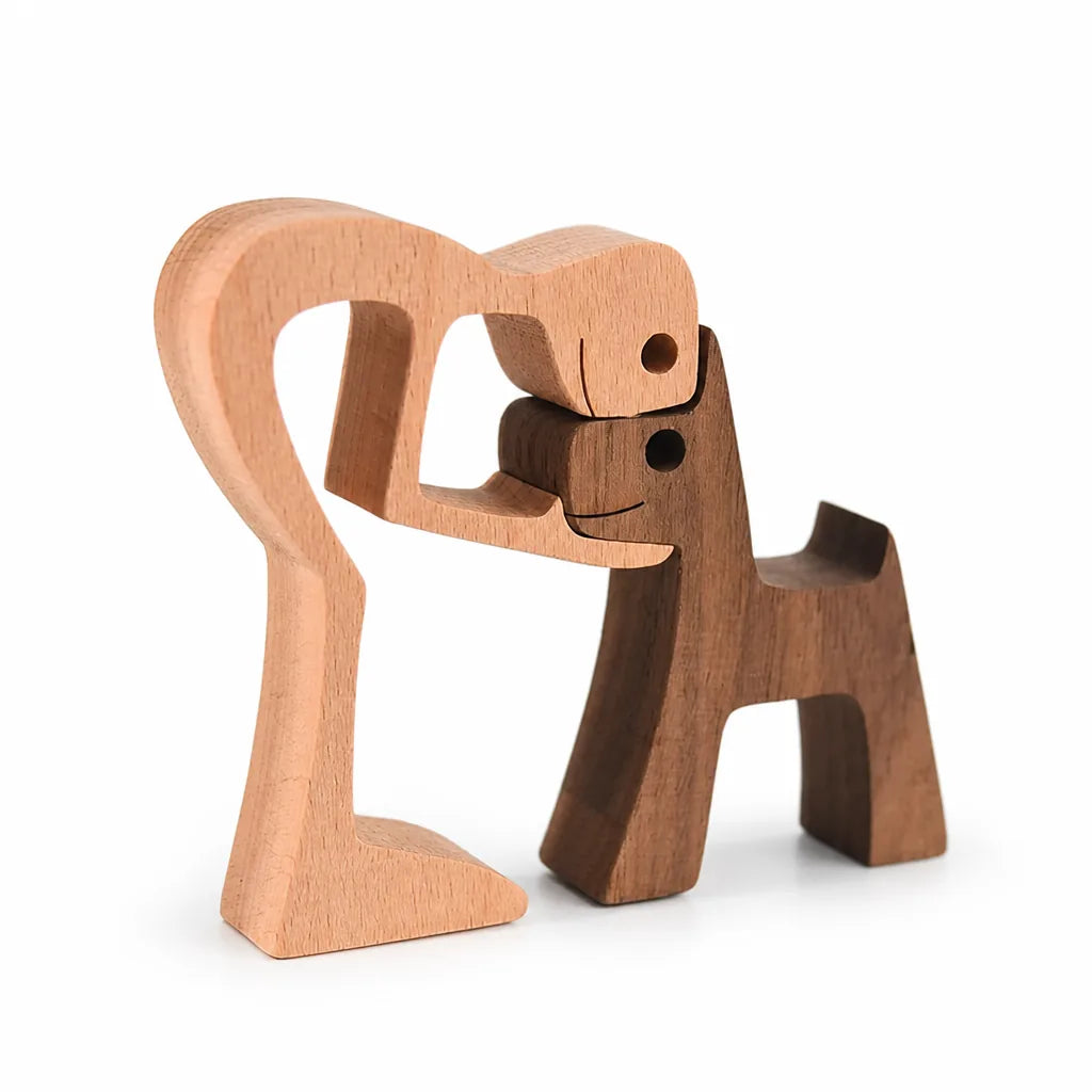 Rustic Minimalist Hand-Carved Wood Dog Figurine