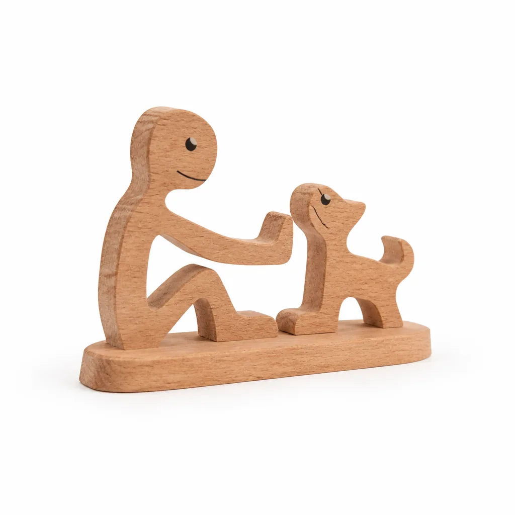 Rustic Minimalist Hand-Carved Wood Dog Figurine