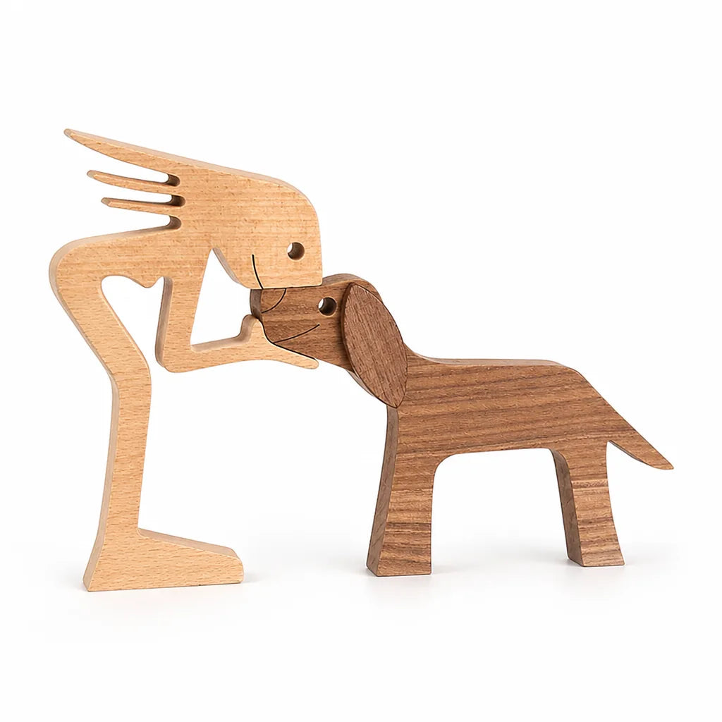 Rustic Minimalist Hand-Carved Wood Dog Figurine