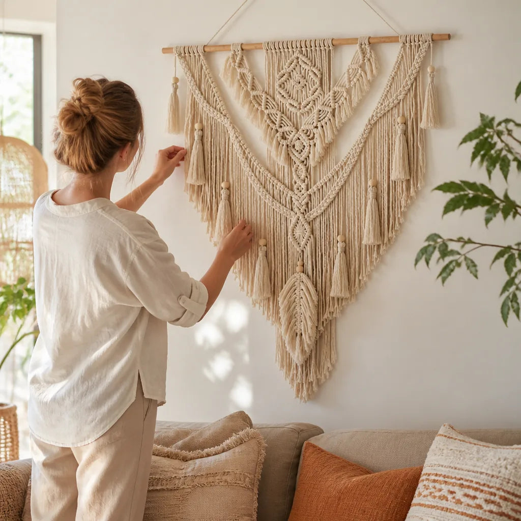Scandinavian Boho Hand-Knotted Macramé Wall Hanging (75 x 95 cm)