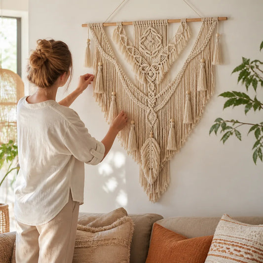 Scandinavian Boho Hand-Knotted Macramé Wall Hanging (75 x 95 cm)