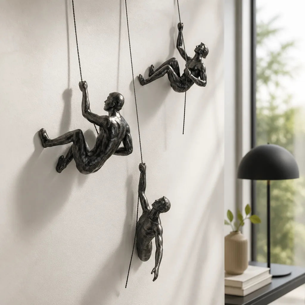 Wall-Mounted Climbing Figurines Wall Sculpture